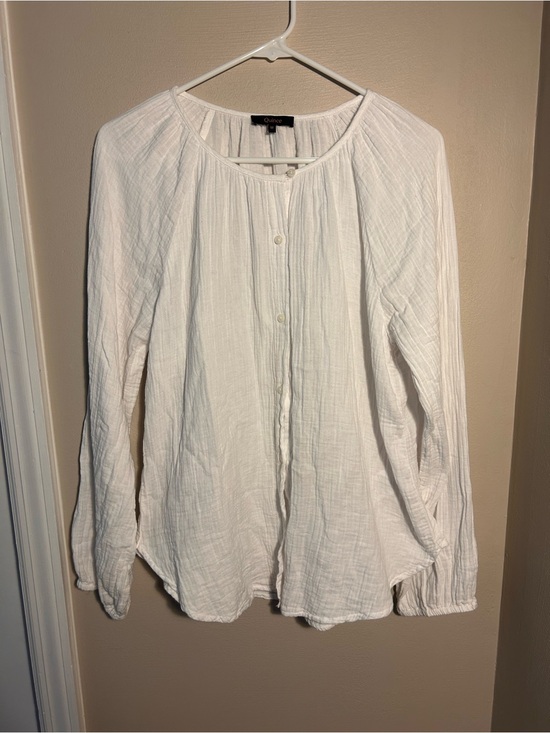 Quince Tops - QUINCE WHITE GAUZE COLLARLESS BUTTON UP PEASANT TOP SIZE MEDIUM
